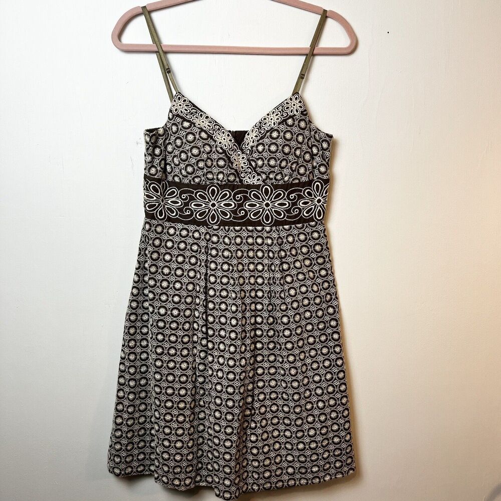 B. Darlin Dress Y2K Vintage Brown Tan Floral Embroidery Strappy Sz 7/8